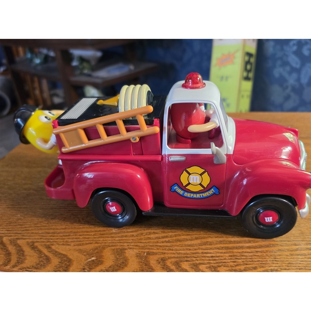 Vintage M&M's Red Fire Truck Candy Nut Dispenser Yellow & Red M&M's